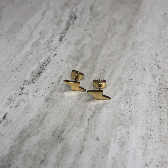 Stainless Steel Gold Lightning Bolt Earrings - Picture 4 of 15